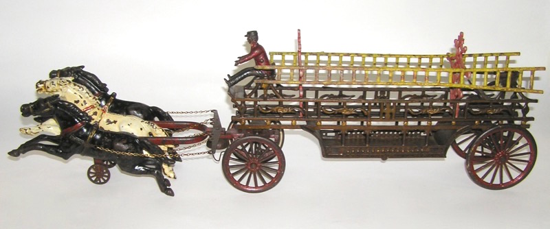 cast iron horse drawn fire wagon