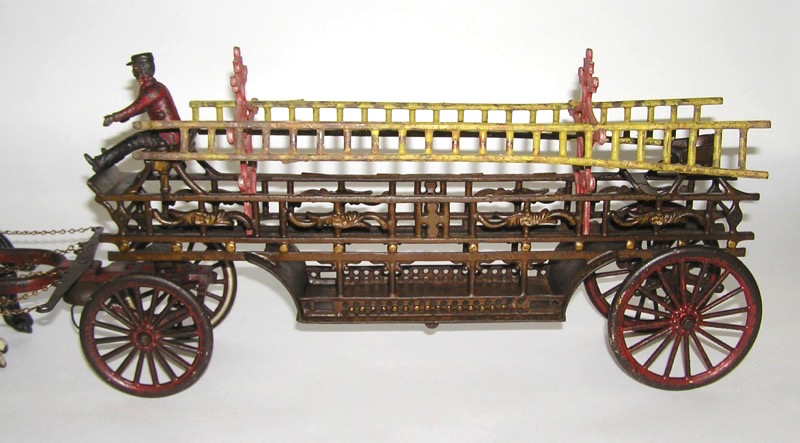 cast iron 3 horse drawn fire wagon