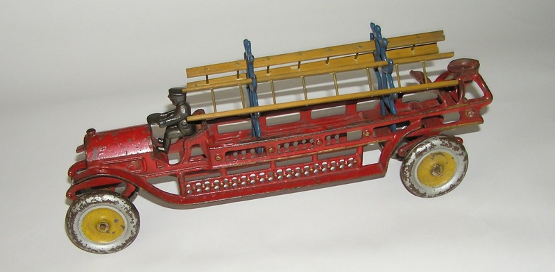 Rare Early Dent Cast Iron Fire Ladder Truck -Nice!