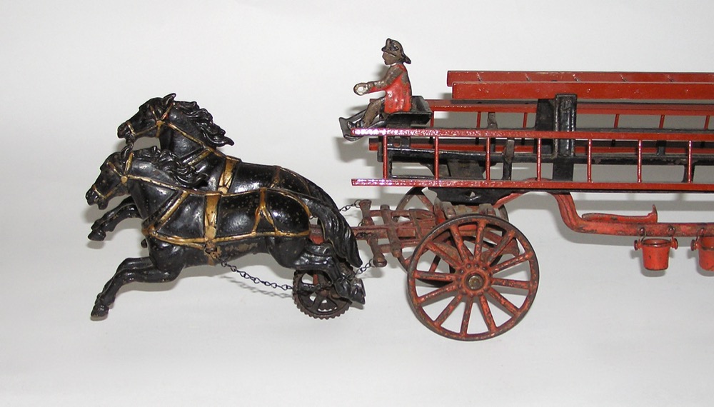 Nice! Carpenter Cast Iron Horse Drawn Fire Ladder Wagon