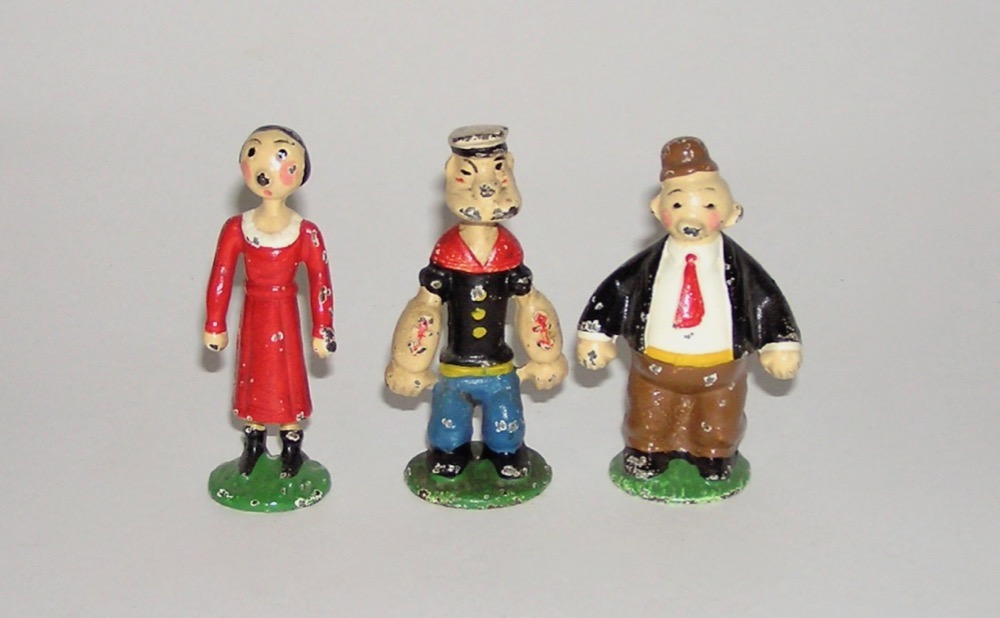 Hubley Cast Iron POPEYE WIMPY & OLIVE OIL Figures Set