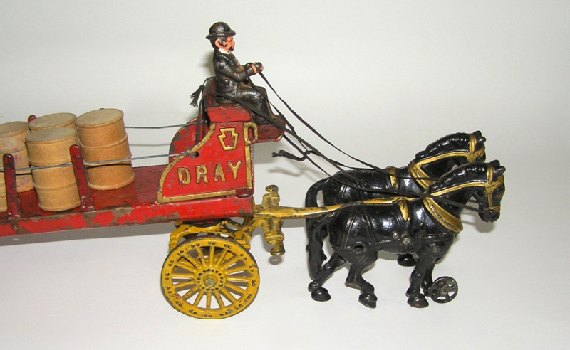 Hubley Cast Iron Horse Drawn Dray Farm Cart