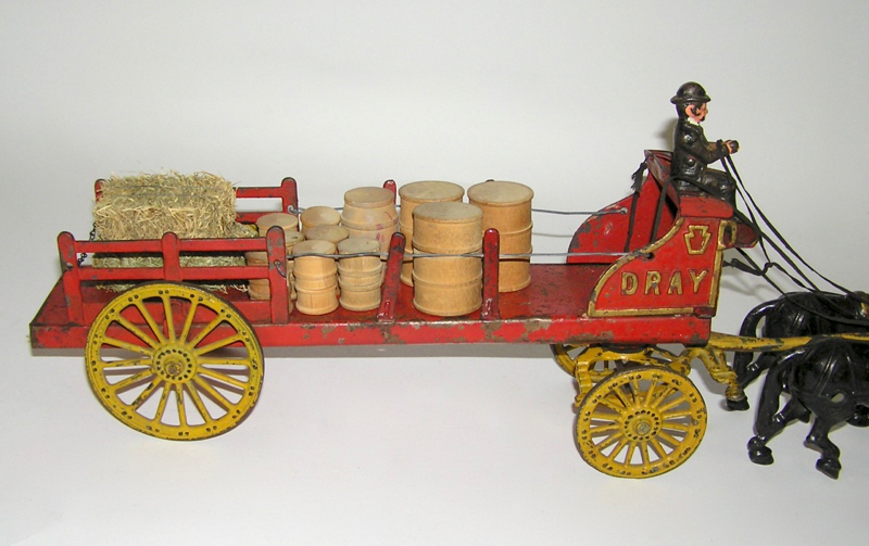 Hubley Cast Iron Horse Drawn Dray Farm Cart