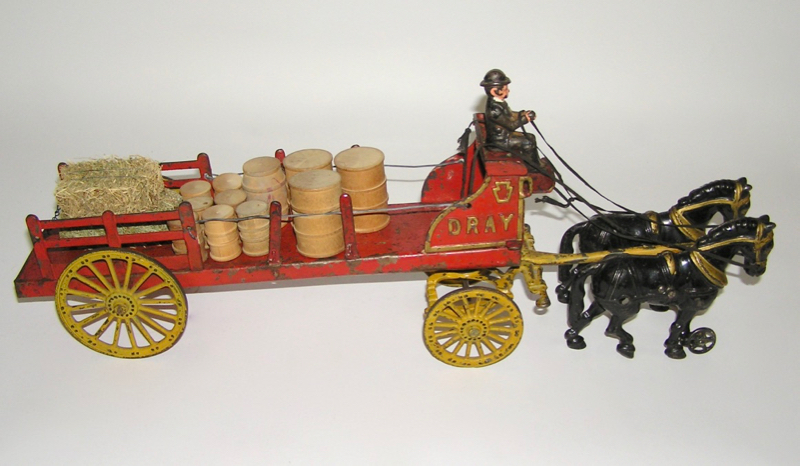 Hubley Cast Iron Horse Drawn Dray Farm Cart